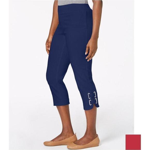 JM Collection Buckle-Hem Capri Pants Red Crystal PS - Picture 1 of 3